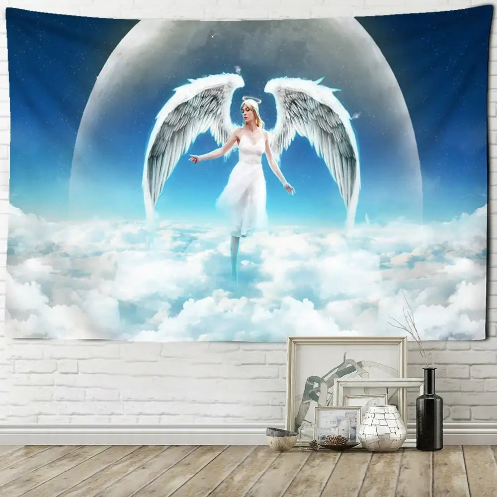 Bohemian angel blue moon tapestry wall hanging bedroom decor