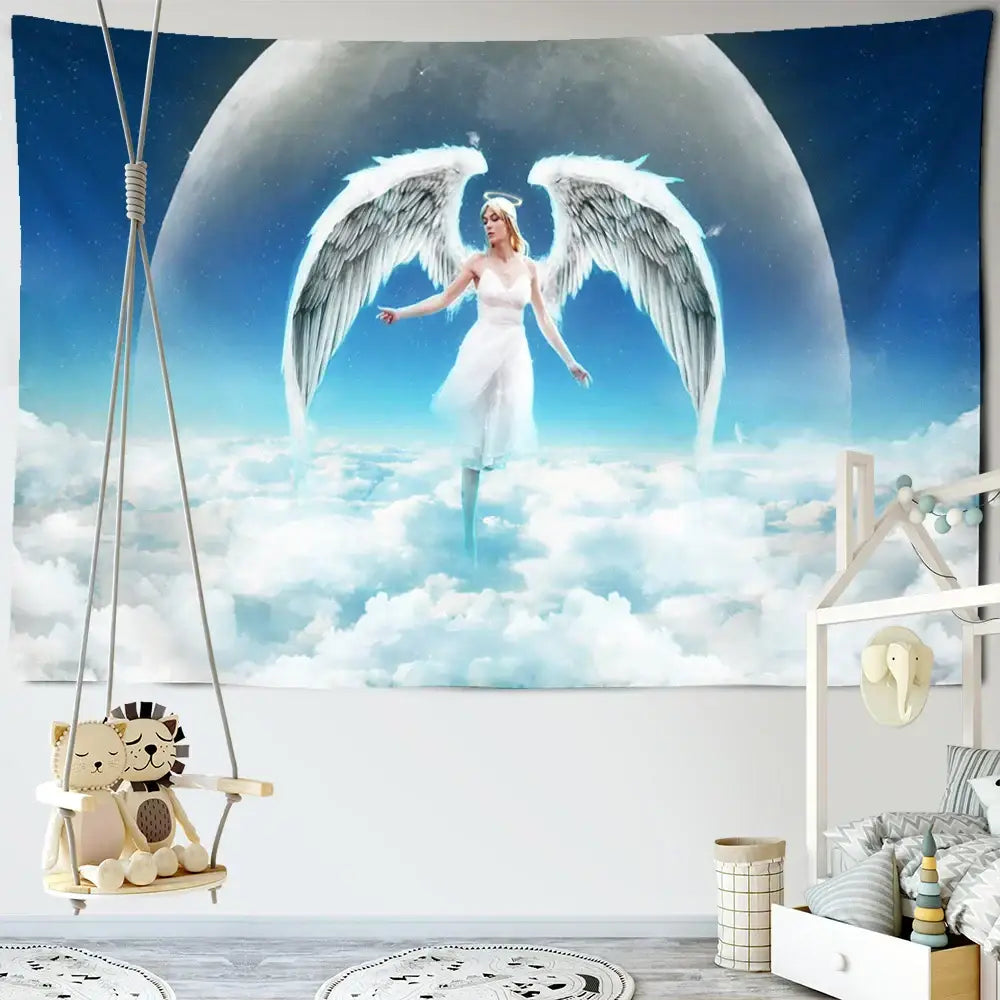 Bohemian angel blue moon tapestry wall hanging bedroom decor