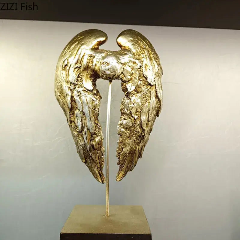 Golden angel wings sculpture desk ornament for living room