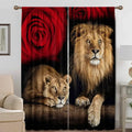 Lion and rose animal avatars printed 2pc curtains living room