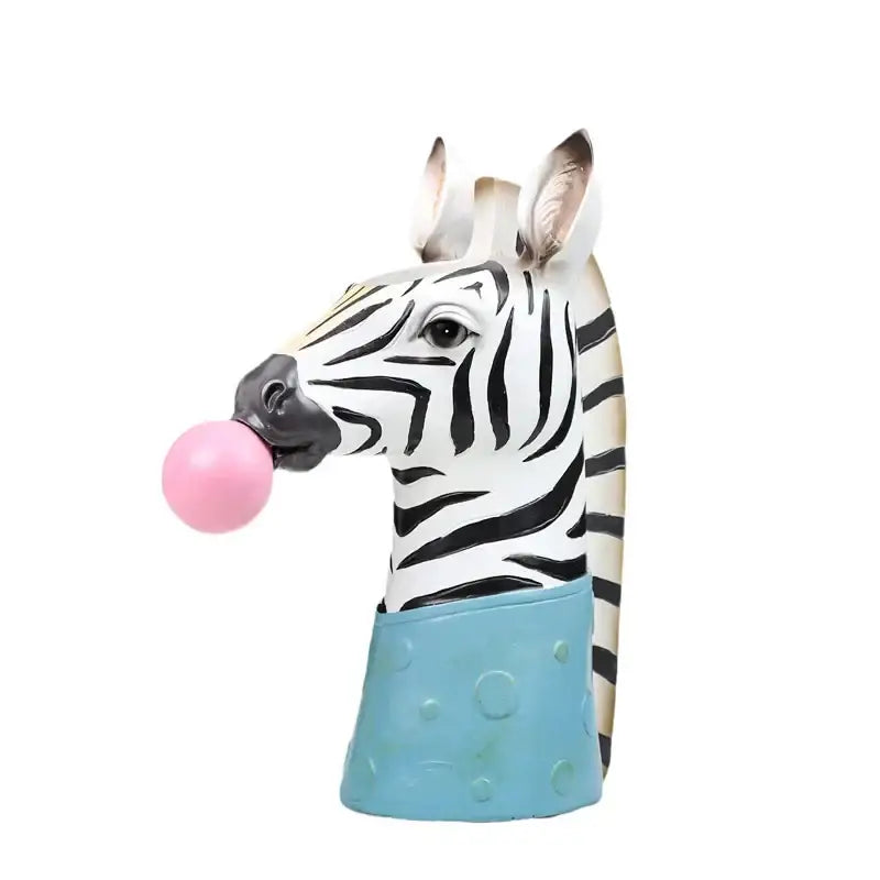 Whimsical black & white zebra animal bust succulent vase living room