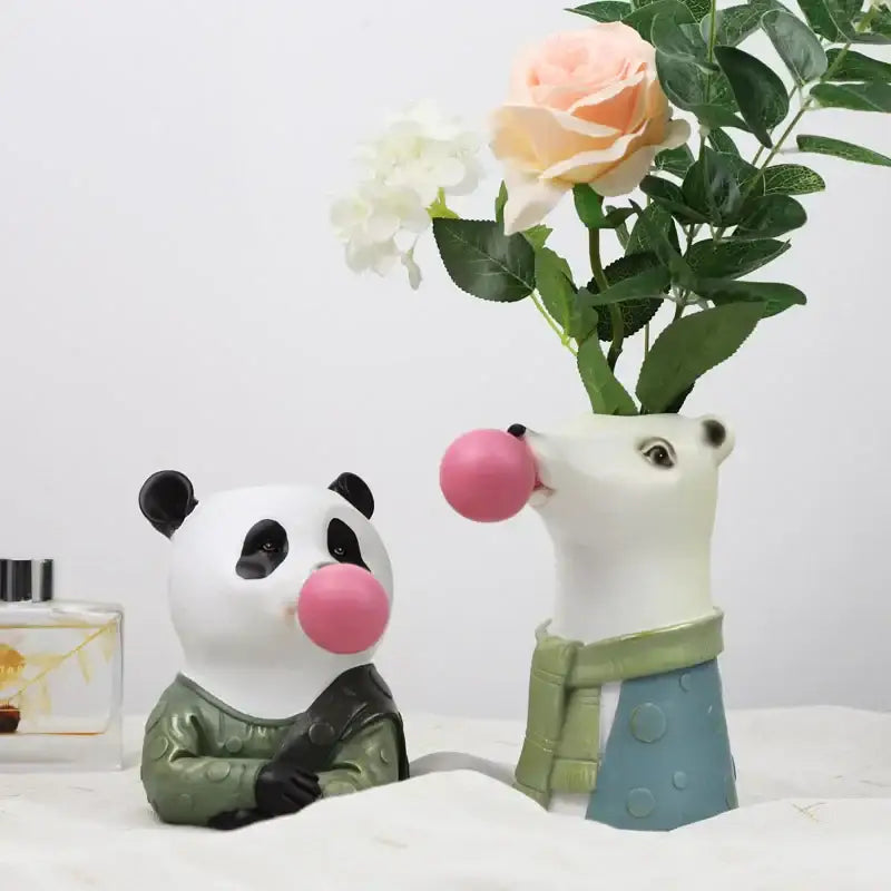 Whimsical black & white zebra animal bust succulent vase living room