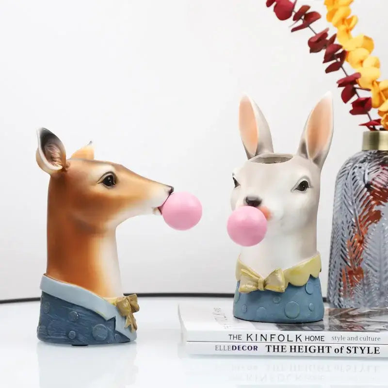 Whimsical black & white zebra animal bust succulent vase living room