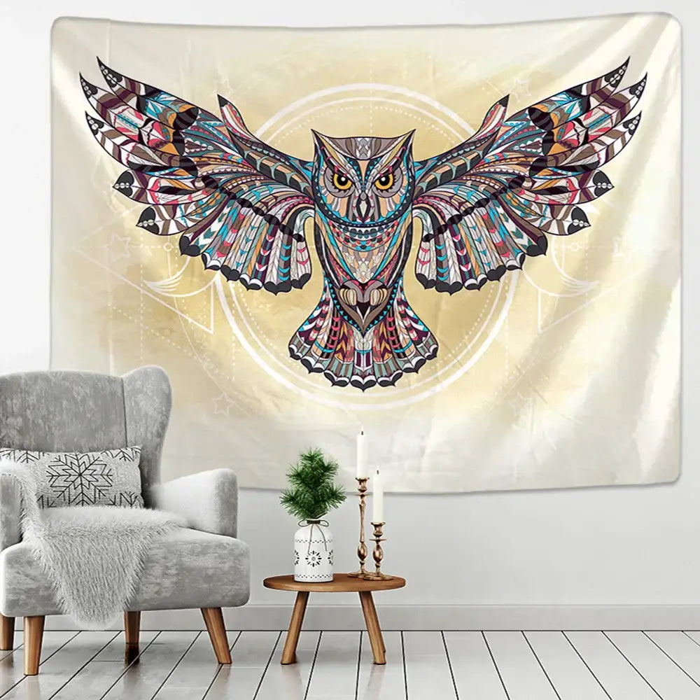 Tribal owl animal mandala tapestry – bedroom wall hanging blanket