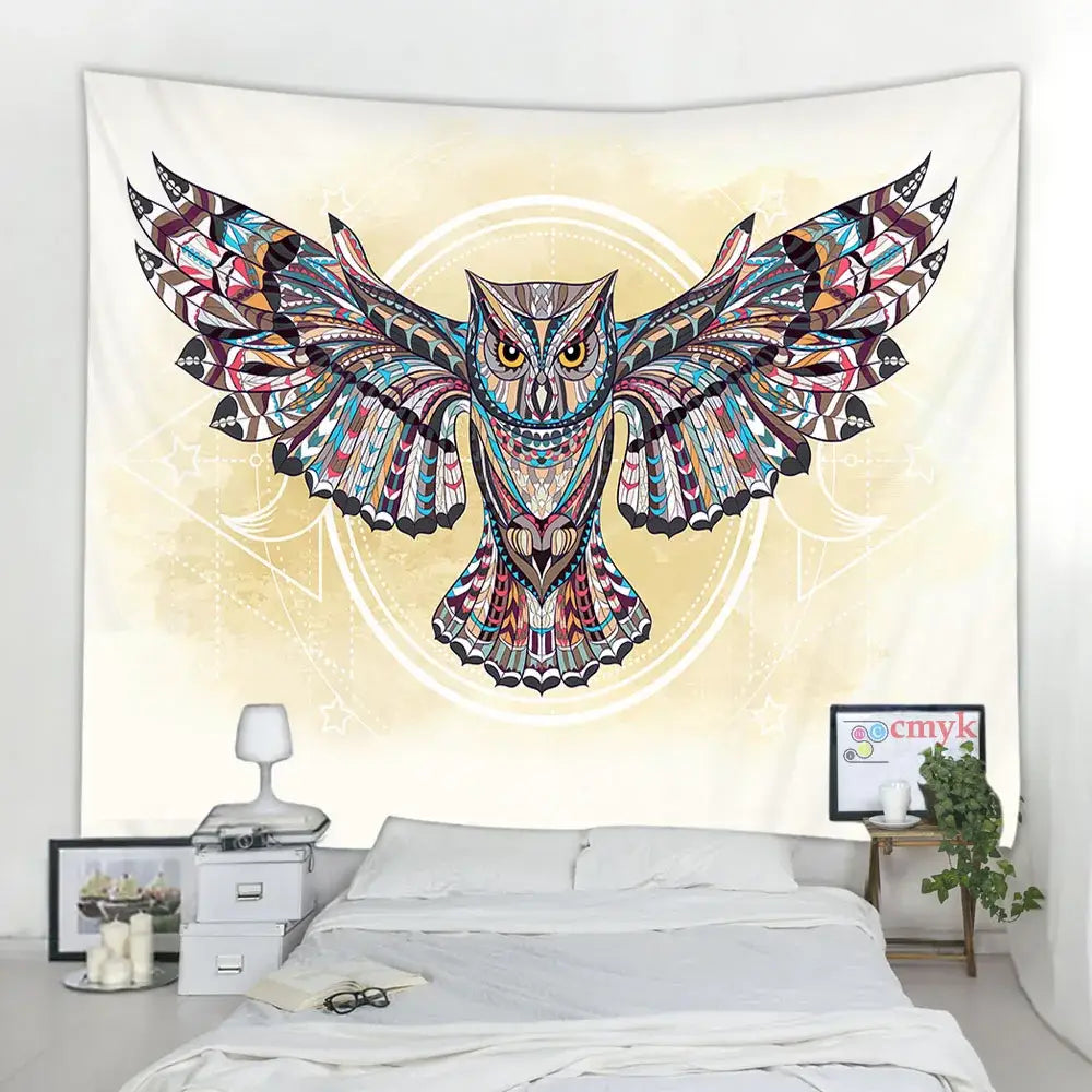 Tribal owl animal mandala tapestry – bedroom wall hanging blanket