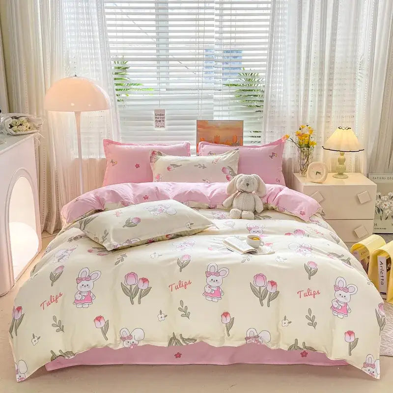 Playful white & black animal pattern bedding set bedroom duvet cover