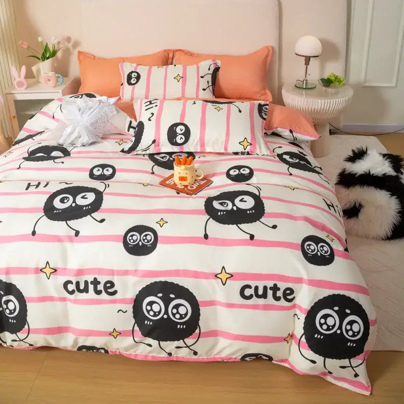 Playful white & black animal pattern bedding set bedroom duvet cover