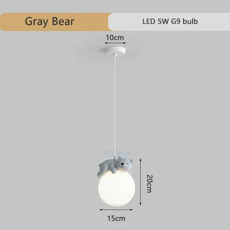 Gray animal resin pendant lamps for children's bedroom