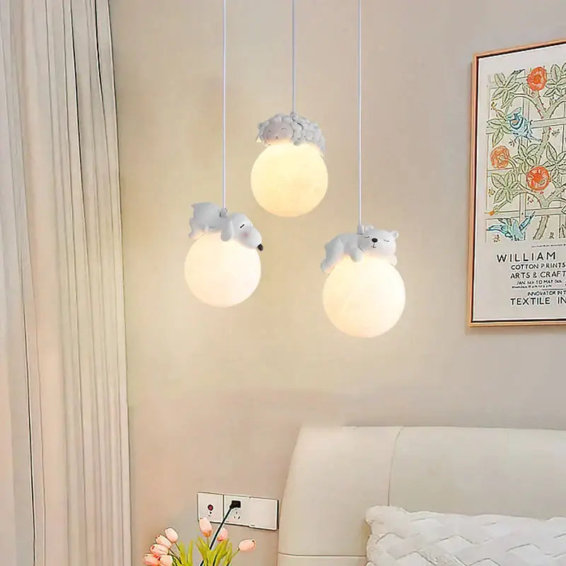 Gray animal resin pendant lamps for children's bedroom