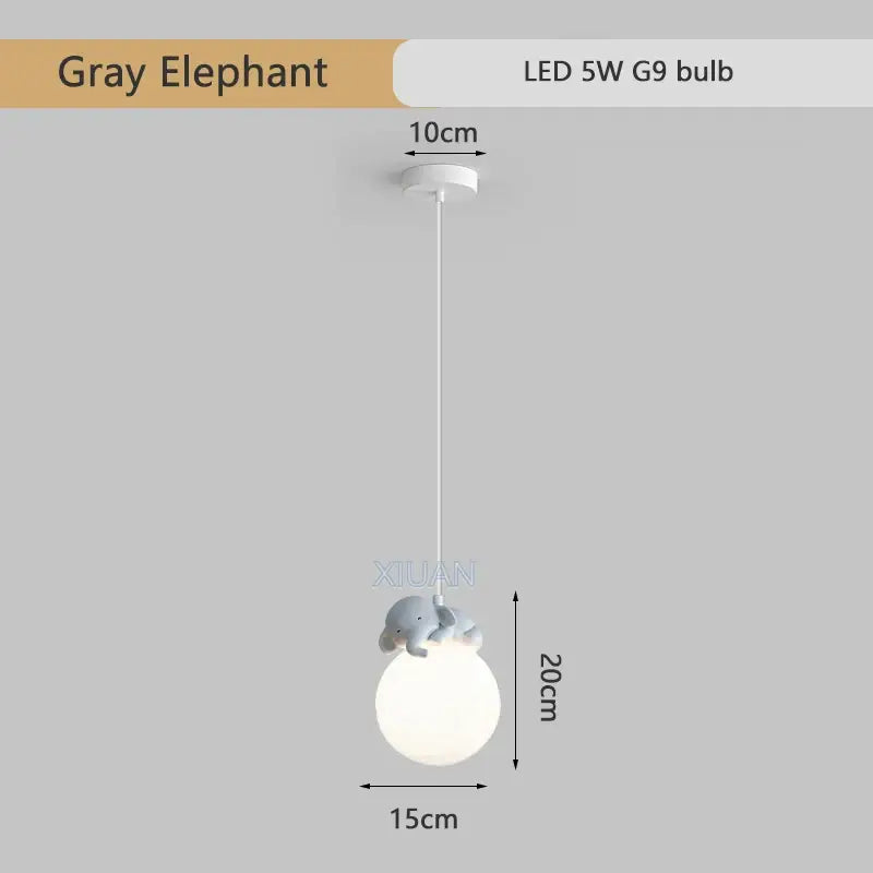 Gray animal resin pendant lamps for children's bedroom