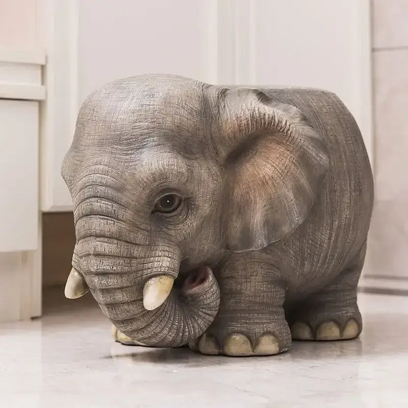 Gray elephant resin sculpture footstool seat living room decor