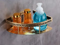 Antique brass floral bath hardware set with towel rack and toilet brush