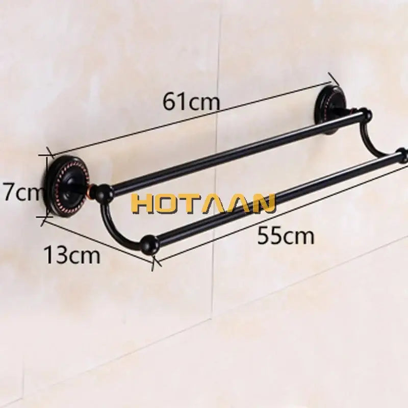 Antique black brass double towel bar bathroom rack