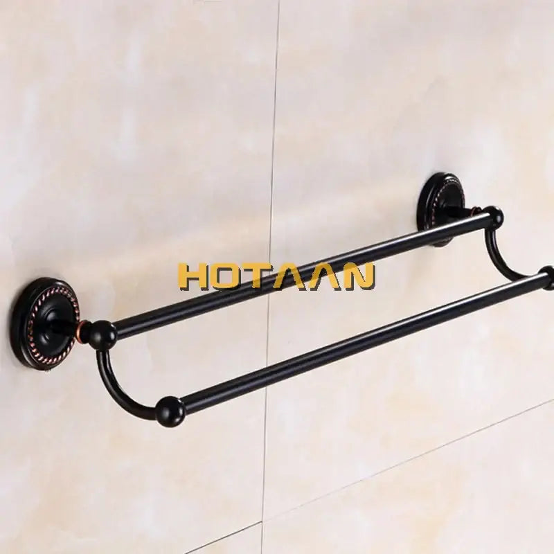Antique black brass double towel bar bathroom rack