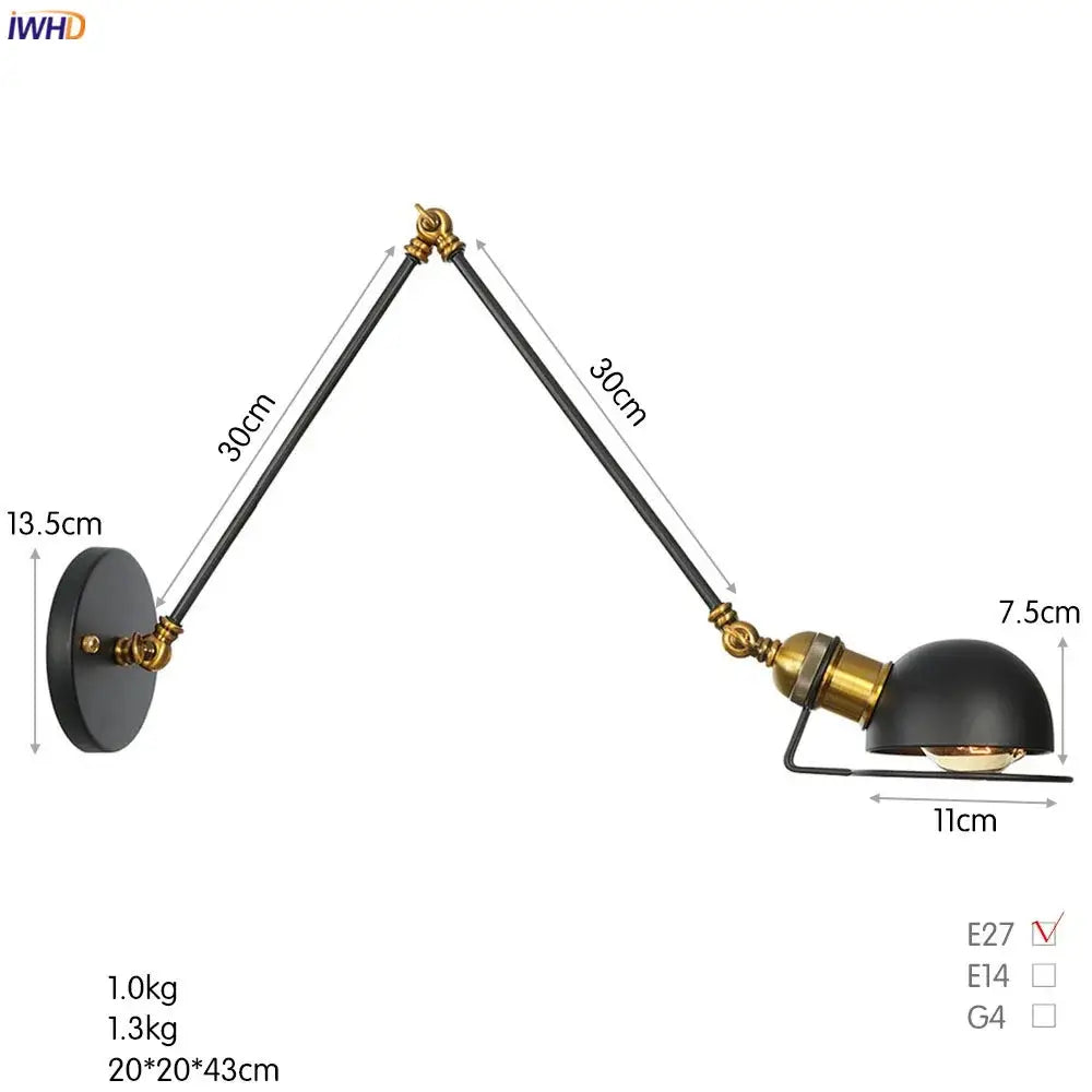 Antique black wall lamp bedroom adjustable dual dome sconce