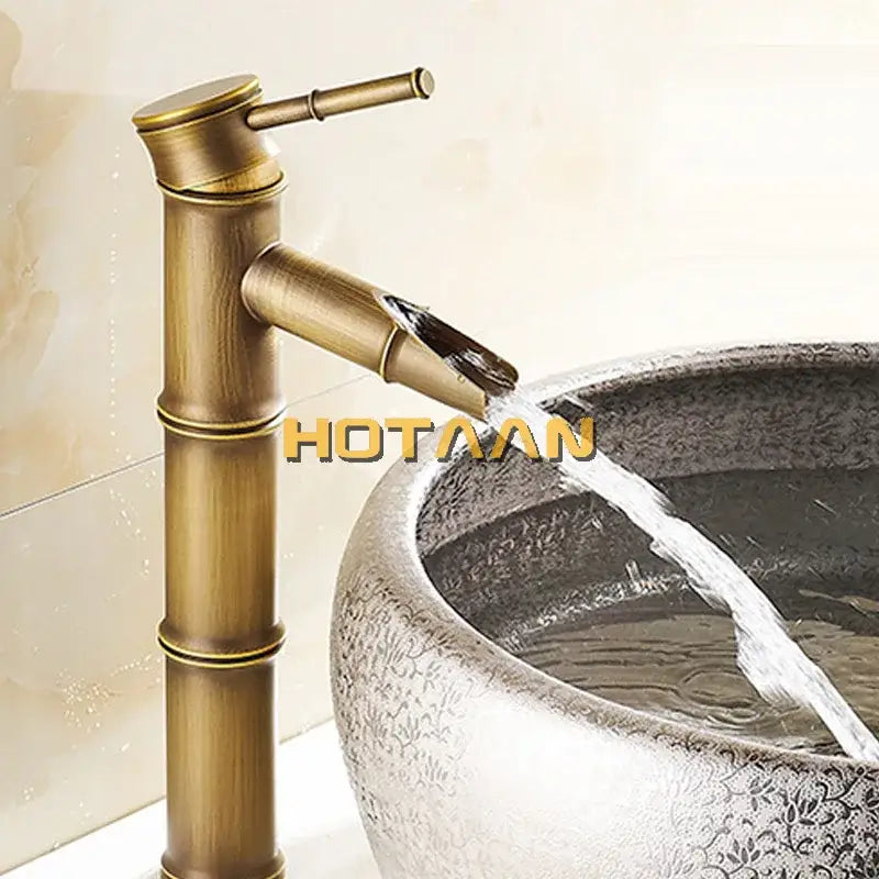 Antique brass bamboo basin faucet – bathroom waterfall tap