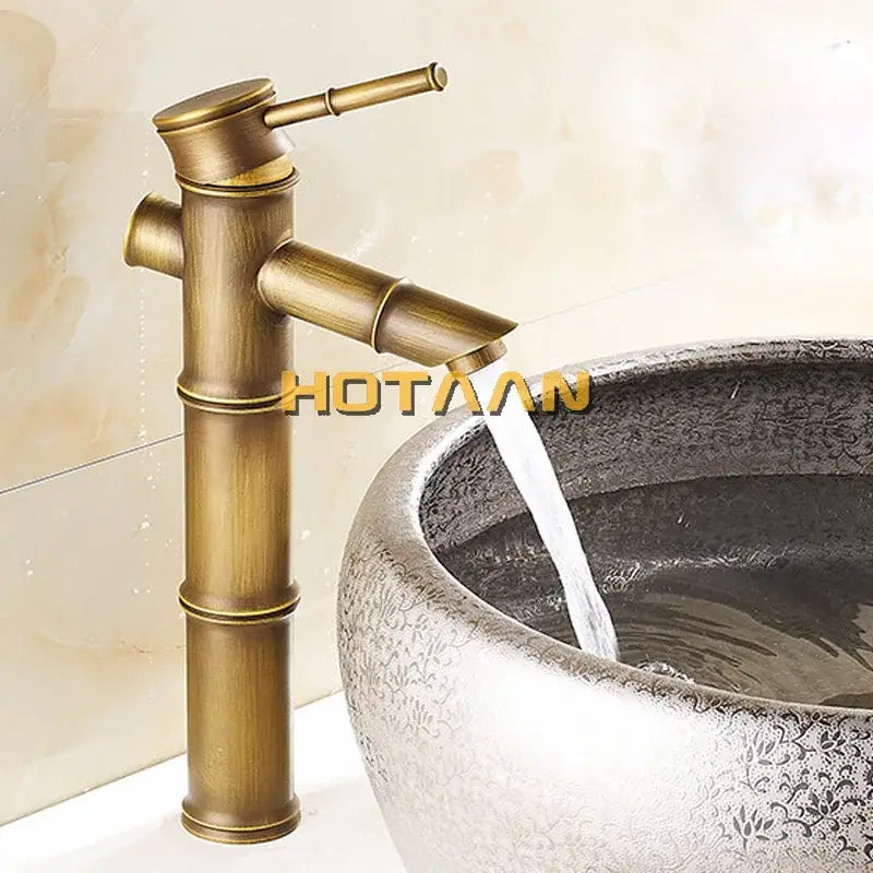 Antique brass bamboo basin faucet – bathroom waterfall tap