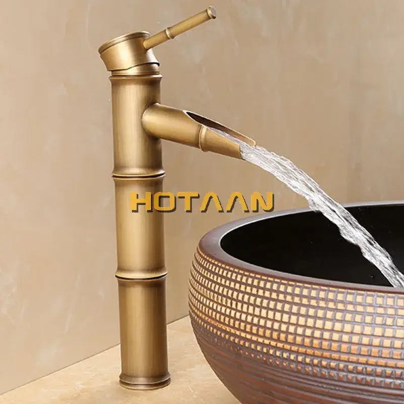 Antique brass bamboo basin faucet – bathroom waterfall tap