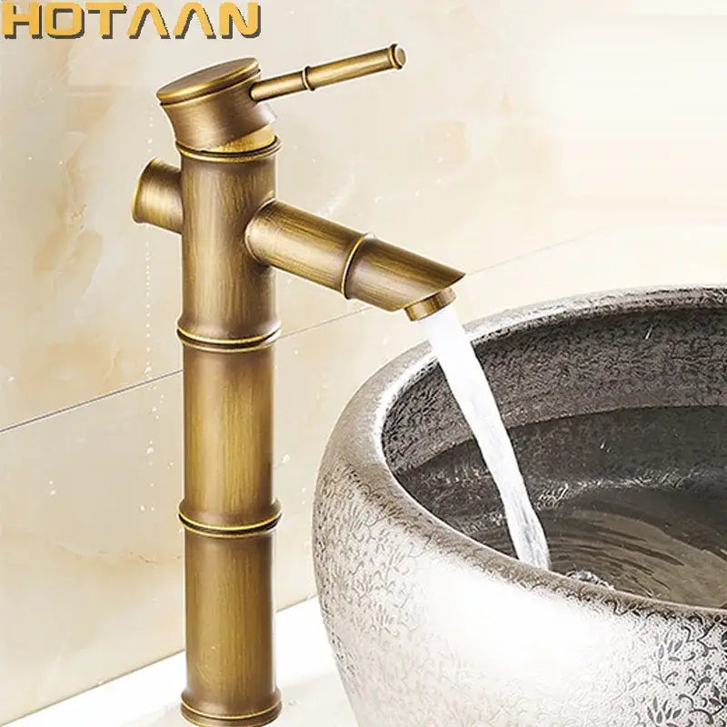 Antique brass bamboo basin faucet – bathroom waterfall tap