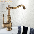 Ornate antique brass basin faucet for kitchen with single lever handle
