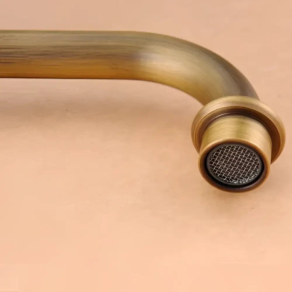 Antique brass double cross handle basin faucet kitchen swivel spout