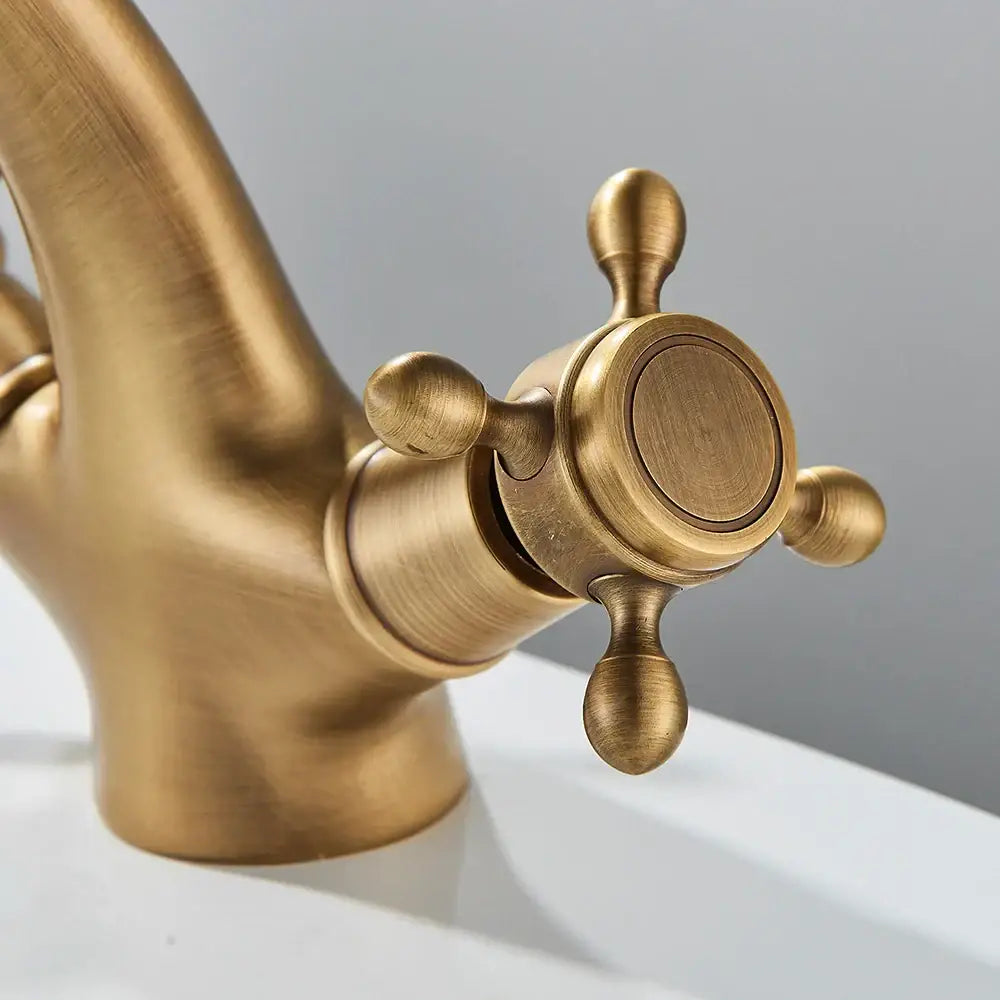 Antique brass dual handle basin faucet bathroom mixer tap