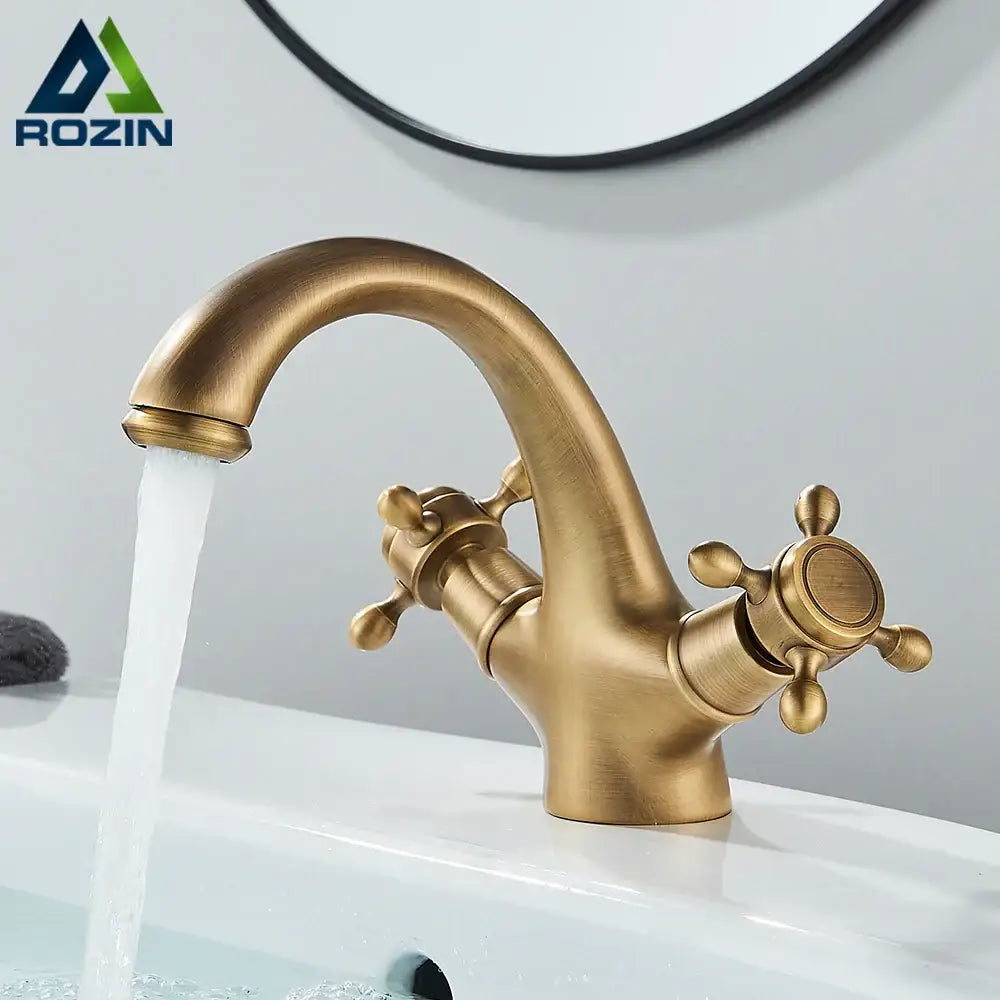 Antique brass dual handle basin faucet bathroom mixer tap