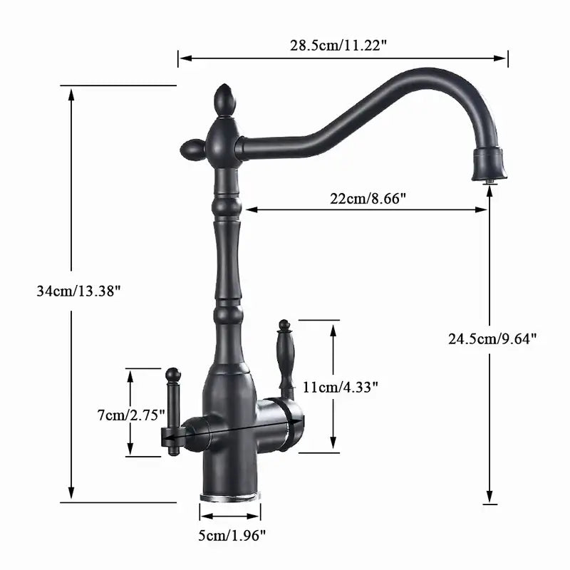 Antique brass dual handle kitchen filter faucet with curved spout