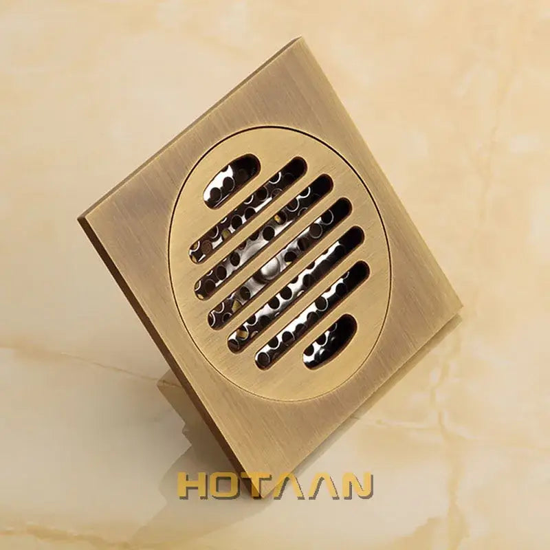 Antique brass flower art floor drain bathroom square grille