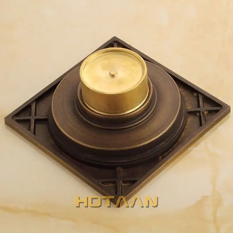 Antique brass flower art floor drain bathroom square grille