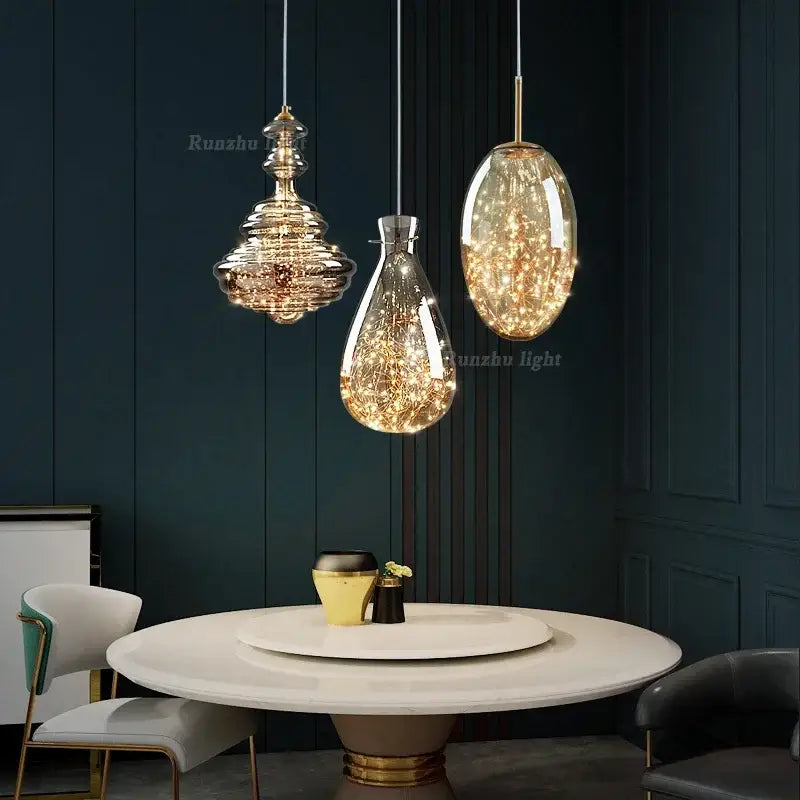 Antique brass glass tiered pendant chandelier for dining room