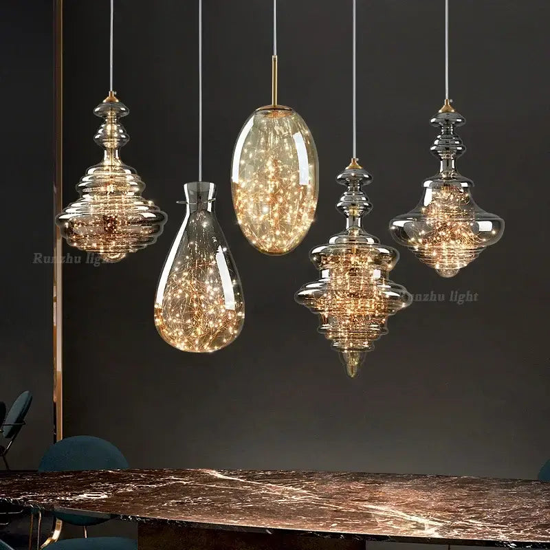 Antique brass glass tiered pendant chandelier for dining room