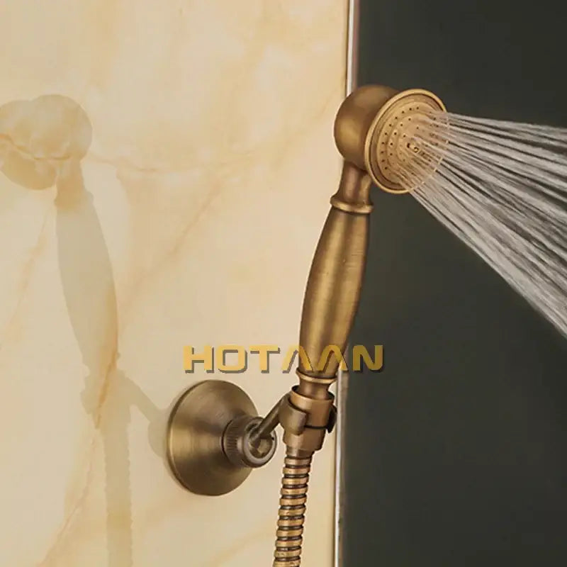 Antique brass ornate hand held shower head kit for bathroom