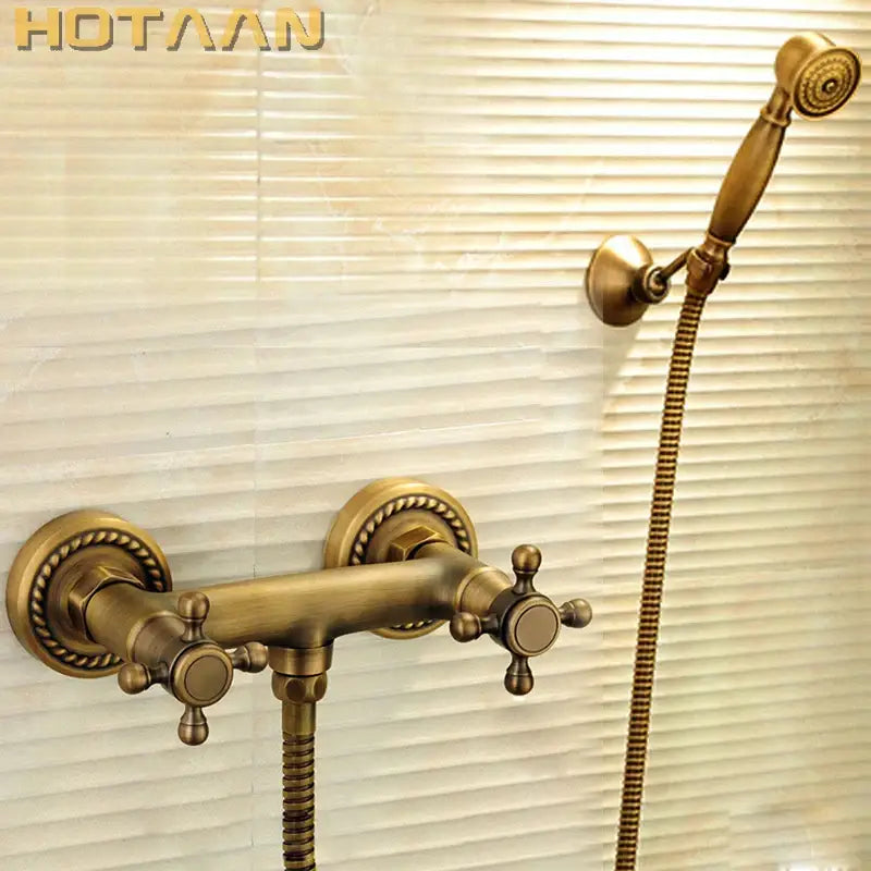 Vintage antique brass hand held shower head kit bathroom faucet