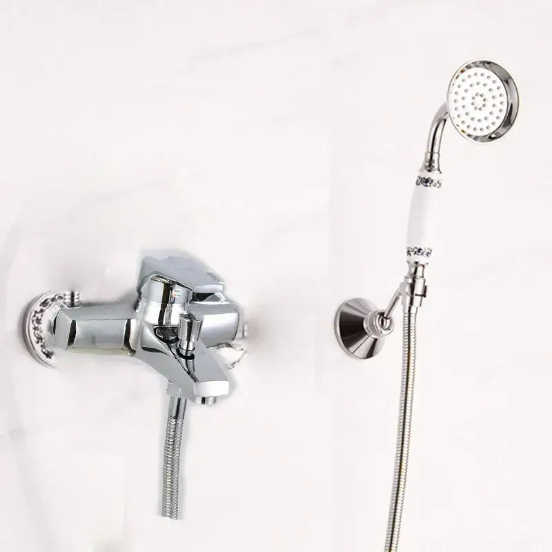 Antique brass and white floral shower head kit bathroom faucet