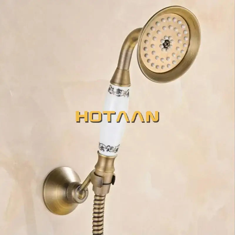 Antique brass and white floral shower head kit bathroom faucet