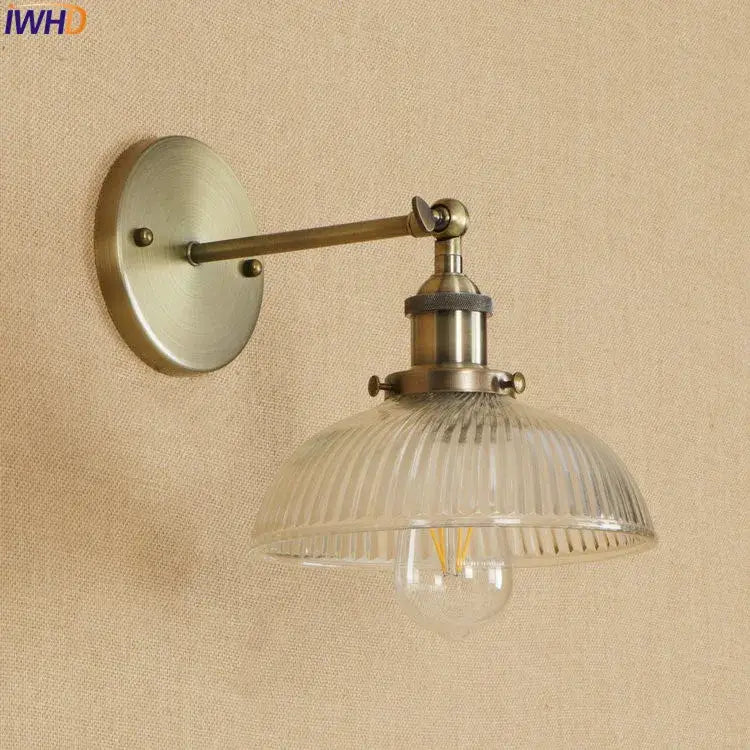 Antique brass industrial swing arm wall sconce bedroom glass light