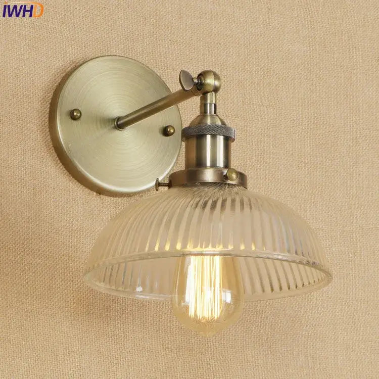 Antique brass industrial swing arm wall sconce bedroom glass light