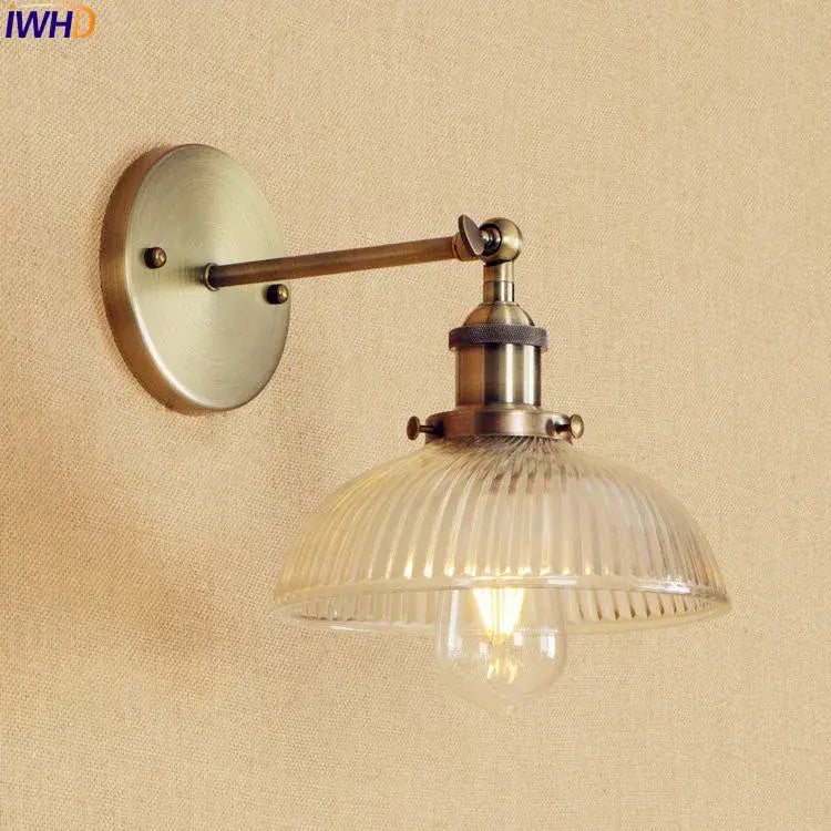 Antique brass industrial swing arm wall sconce bedroom glass light