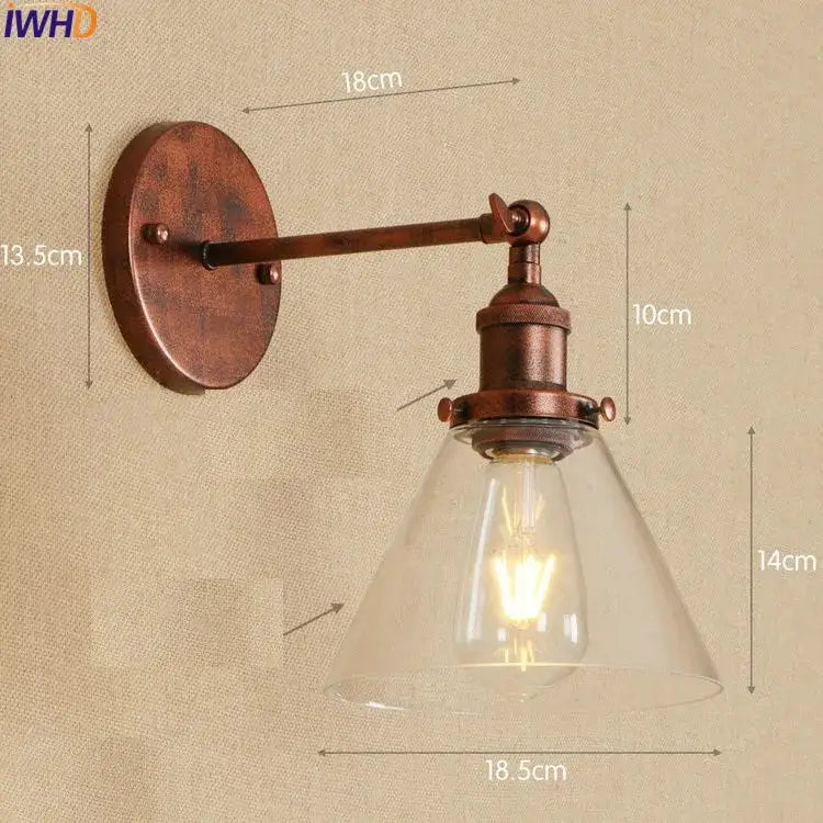 Antique brass industrial swing arm wall sconce bedroom glass light
