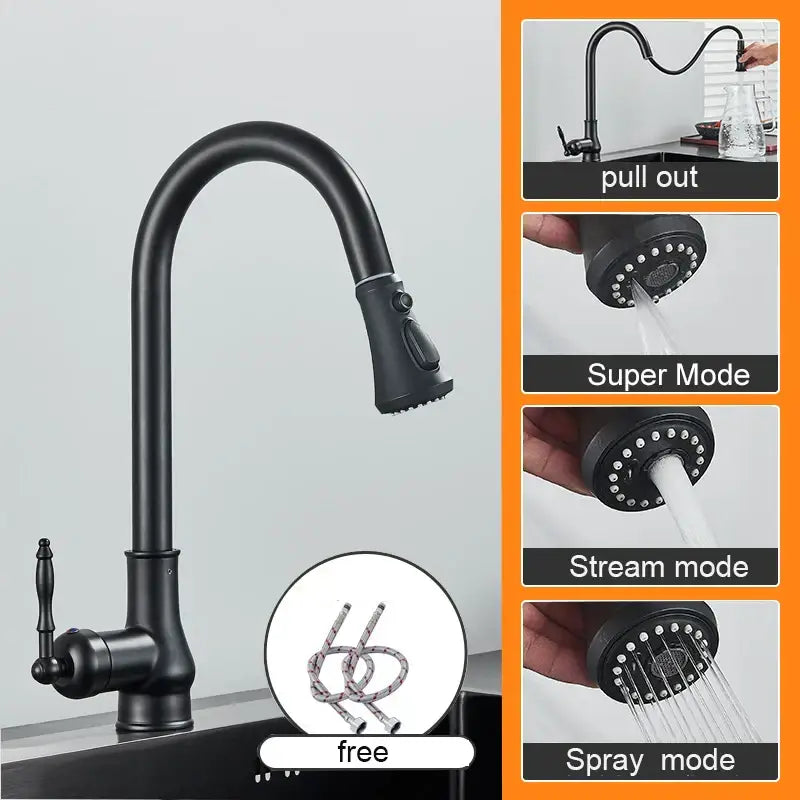 Vintage antique brass kitchen sink faucet with pull down spout