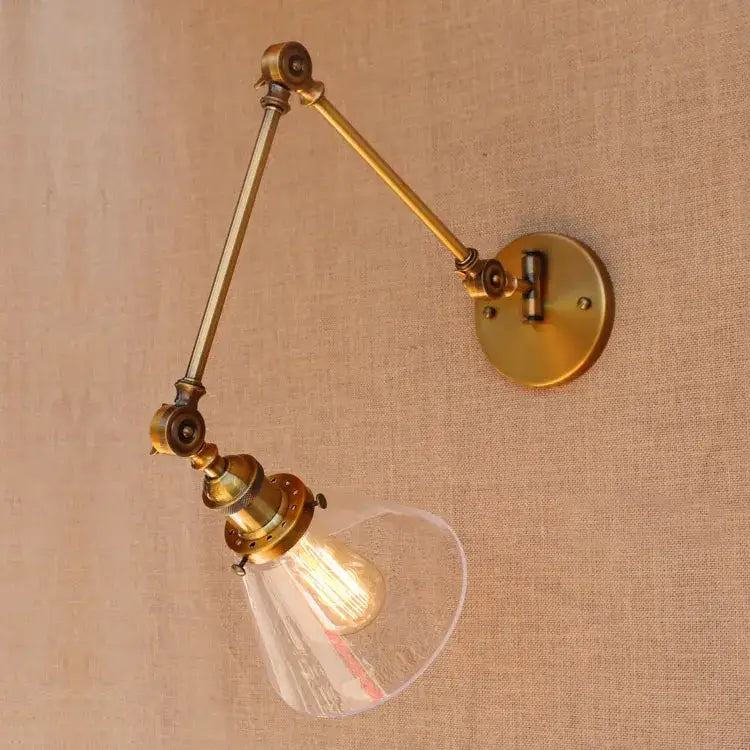 Antique brass swing arm wall lamp bedroom glass globe sconce