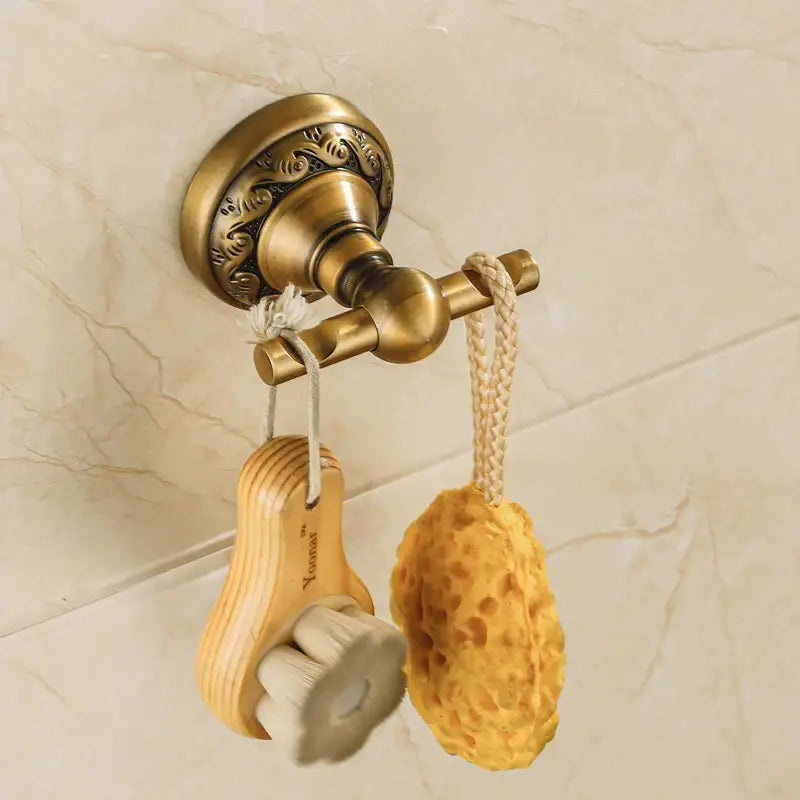 Ornate antique brass robe hook – bathroom double towel hook