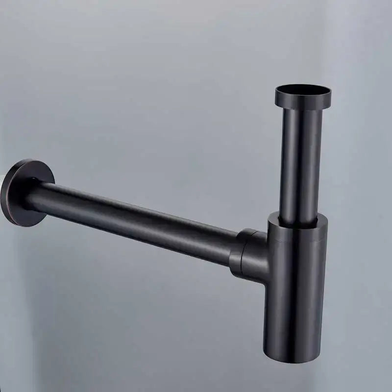 Modern matte black brass round siphon p-trap bathroom vanity drain