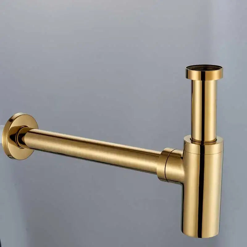 Modern matte black brass round siphon p-trap bathroom vanity drain