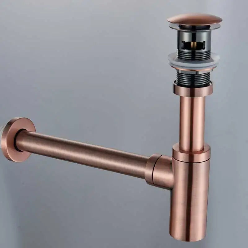 Modern matte black brass round siphon p-trap bathroom vanity drain