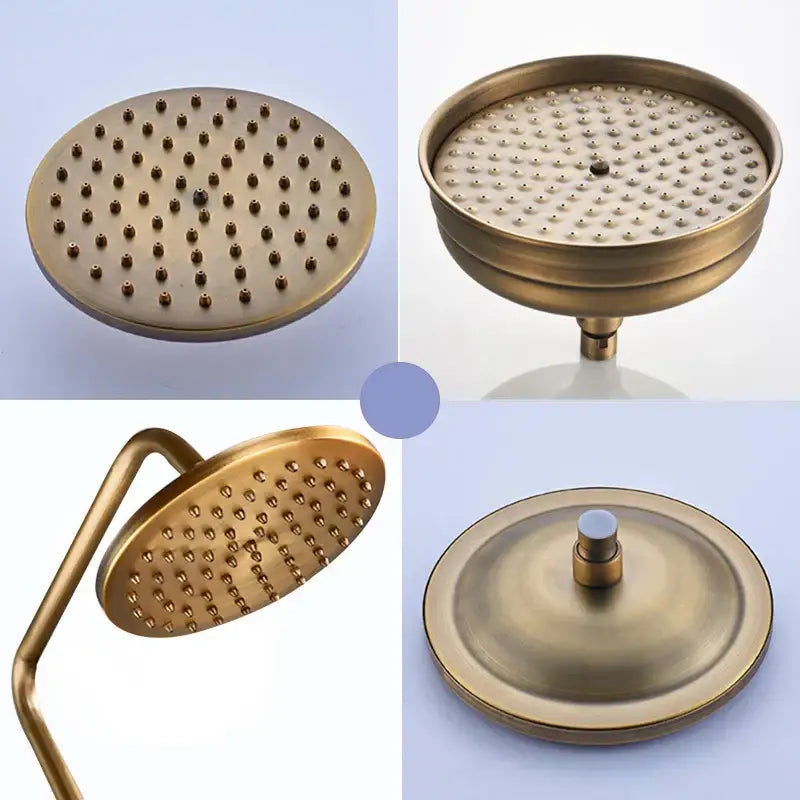 Antique brass shower faucet set bathroom rainfall head and handheld spray