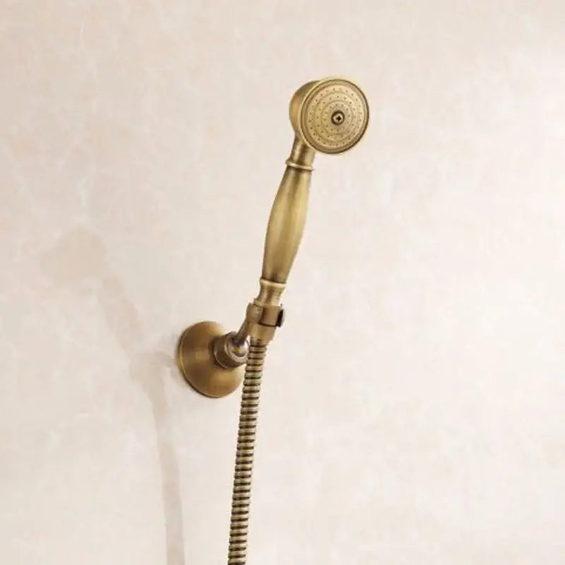 Antique brass shower faucet set with handheld sprayer bathroom rainhead