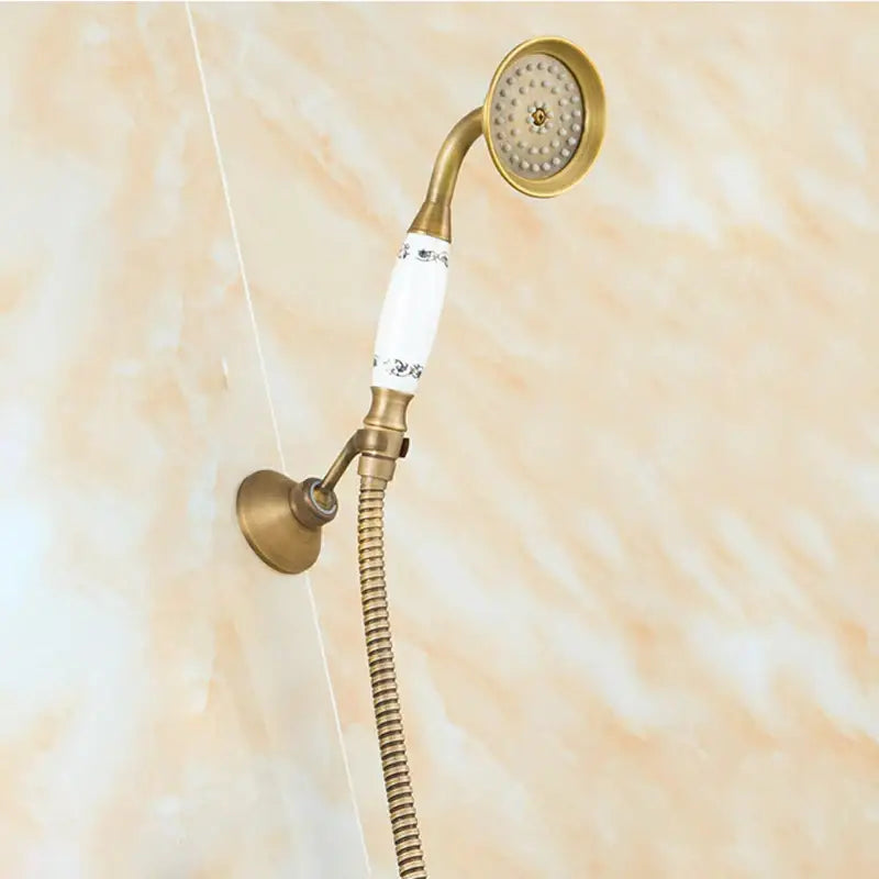 Antique brass shower faucet set with handheld sprayer bathroom rainhead