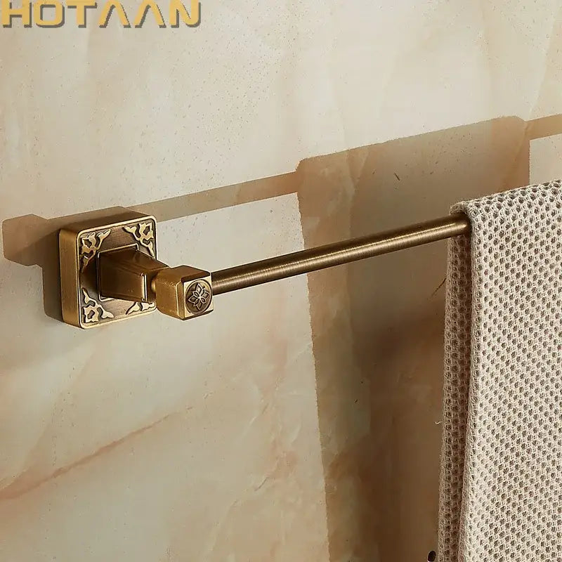 Antique brass engraved single towel bar bathroom rack